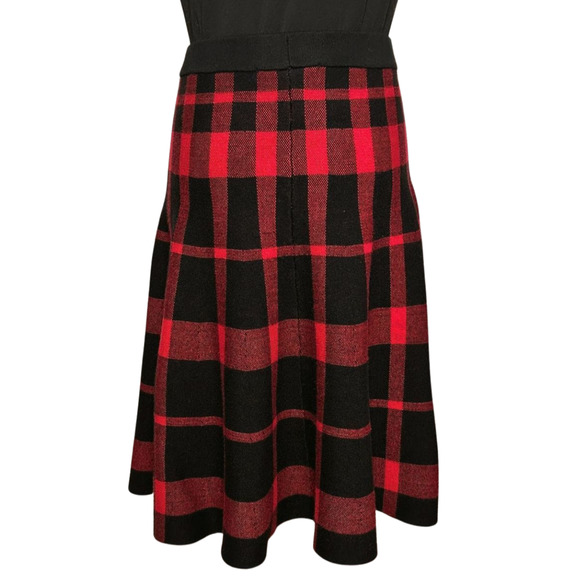 Grace Elements Black Red Plaid Knit Flare Skirt Medium Preppy Holiday - Picture 4 of 5